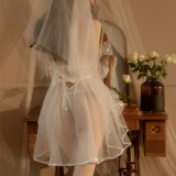 Fun Lingerie White Pure Desire Suspender Mesh Perspective Nightgown