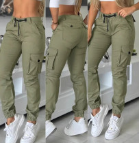Women's Army Green Casual Patch Pocket Trousers