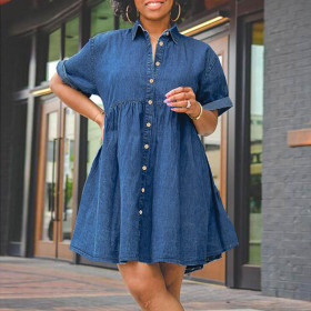 Plus Size Denim Short Sleeve Elastic Tutu Skirt