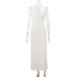 V-neck Knitted Backless Dress