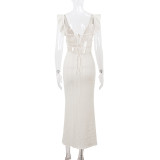 V-neck Knitted Backless Dress
