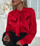 See-through Organza Bubble Collar Tie Shirt