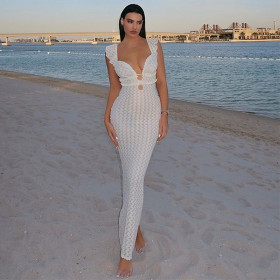 V-neck Knitted Backless Dress