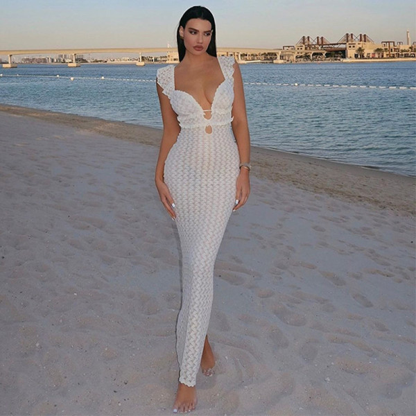 V-neck Knitted Backless Dress