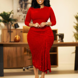 Lace Stitching OL Tongle Pencil Skirt African Dress
