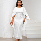 Chiffon Cape Sequin Hip-hugging Long Skirt
