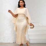 Chiffon Cape Sequin Hip-hugging Long Skirt