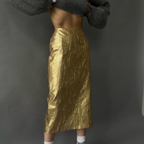 Slit Pleated High Waist Skirt