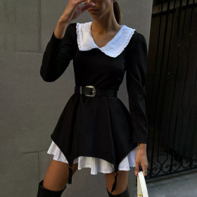 Long -sleeved Doll Collar Skirt Fake Two Dresses