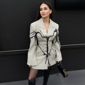 Commuting Suit Collar Long-sleeved Woolen Coat Bandage Girdle Two-piece Set