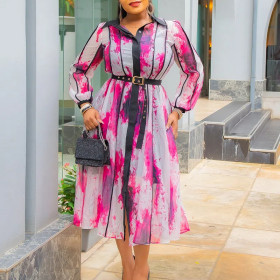 His Colorful Lapel Temperament Elegant Shirt Dress