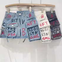 Hand -painted Graffiti Pocket Denim Skirt