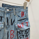 Hand -painted Graffiti Pocket Denim Skirt