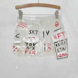 Hand -painted Graffiti Pocket Denim Skirt