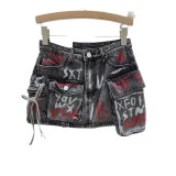 Hand -painted Graffiti Pocket Denim Skirt