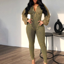 Deep V Tight -fitting Long -sleeved Trousers