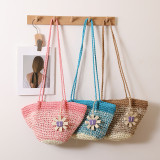 Flowers and Grass Woven Bags Gradient Color Vacation Beach Bags