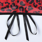 Leopard bun hip tight see -through suspender skirt