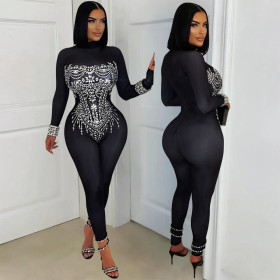 Hot Diamond Tight Long-sleeved Jumpsuit