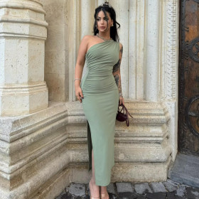 Candid Shoulder Solid Color Split Sleeveless Dress