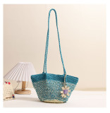 Flowers and Grass Woven Bags Gradient Color Vacation Beach Bags