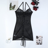 Leopard bun hip tight see -through suspender skirt
