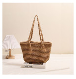 Tassel One-shoulder Solid Color Straw Bag Vacation Style Beach Bag