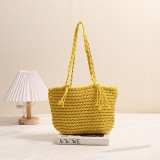 Tassel One-shoulder Solid Color Straw Bag Vacation Style Beach Bag