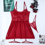Sexy Underwear Nail Flower Lace Perspective Three -piece Suit