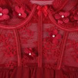 Sexy Underwear Nail Flower Lace Perspective Three -piece Suit