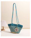 Flowers and Grass Woven Bags Gradient Color Vacation Beach Bags