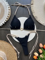 Solid Color Love Bikini Set