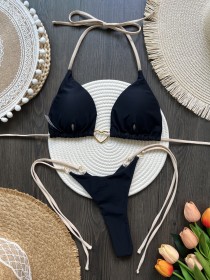Solid Color Love Bikini Set