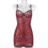 Leopard bun hip tight see -through suspender skirt