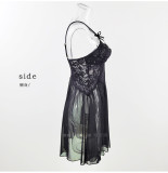 Mesh Perspective Lace Embroidered Suspender Pajamas