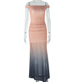 Gradient Color-blocking Slim-fitting Strapless Skirt