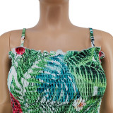 Pleated Splicing Large Hem Skirt Printed Dress