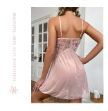 Mesh Perspective Lace Embroidered Suspender Pajamas
