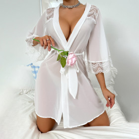 Chiffon Lace Spliced ​​perspective Robe