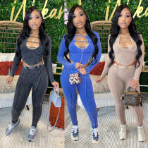 Elastic Pit Strip Tight Two-piece Set