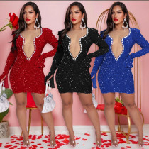 Sequin Spliced ​​perspective Mesh Dress