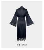 Satin Bathrobe Long Belted Lace Nightgown