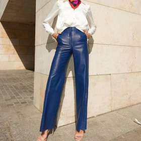 PU Leather Mid-high Waist Hip Lifting Casual Pants for Women
