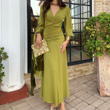 V-neck Waist-hugging Dress