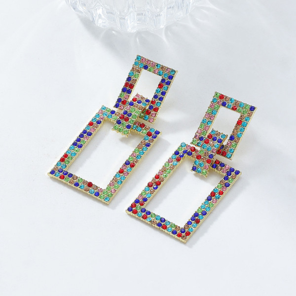 Diamond-inlaid Geometric Pendant Earrings