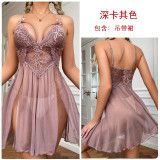 Mesh Perspective Lace Embroidered Suspender Pajamas