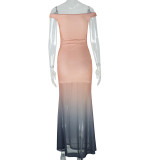 Gradient Color-blocking Slim-fitting Strapless Skirt