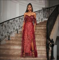 Tassel Strapless Slit Dress