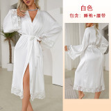 Satin Bathrobe Long Belted Lace Nightgown