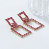 Diamond-inlaid Geometric Pendant Earrings